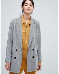 Vila Rouched Sleeve Check Tailored Blazer