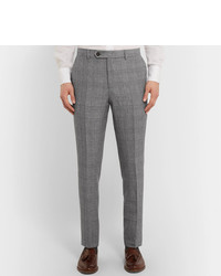 Brunello Cucinelli Grey Slim Fit Prince Of Wales Checked Wool Linen And Silk Blend Trousers