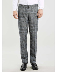 Topman Blue And Gray Wool Blend Check Skinny Fit Dress Pants