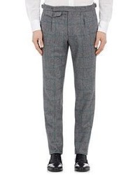 Incotex Windowpane Checked Flannel Trousers Grey Size 34