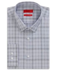 Hugo Boss Eagel X Slim Fit Point Collar Cotton Plaid Dress Shirt 165l Grey