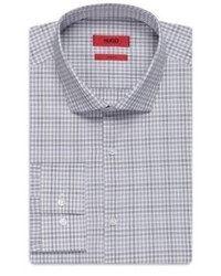Hugo Boss Easton X Slim Fit Modified Spread Collar Cotton Plaid Dress Shirt 155r Grey