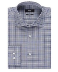 Hugo Boss Miles Us Sharp Fit Spread Collar Cotton Check Dress Shirt 155r Grey