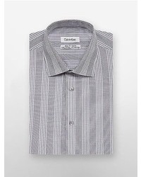 Calvin Klein Regular Fit Grey Grid Plaid Dress Shirt