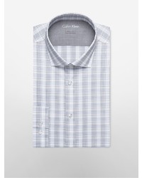 Calvin Klein X Fit Ultra Slim Fit Blue Grey Plaid Dress Shirt