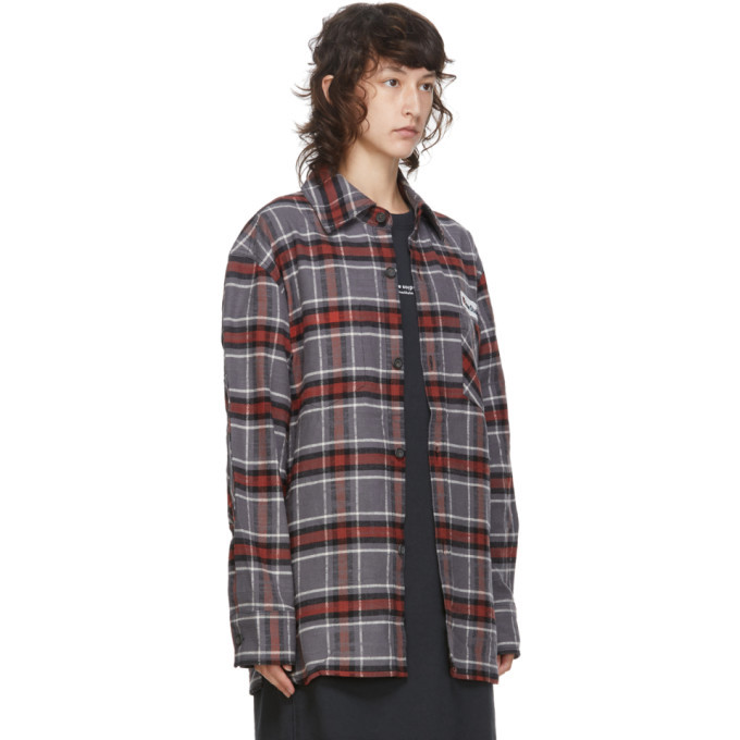 Acne Studios Grey And Red Flannel Logo Patch Shirt, $284 | SSENSE ...