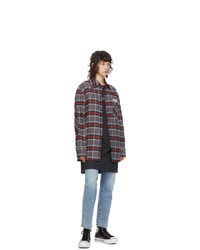 Acne Studios Grey And Red Flannel Logo Patch Shirt