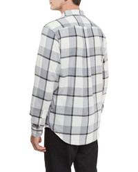 Billy Reid Plaid Flannel Woven Shirt Gray Pattern