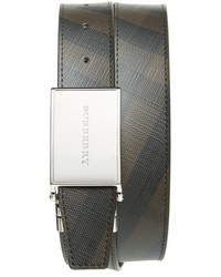 Grey Plaid Leather Belt