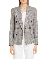 Grey Plaid Linen Double Breasted Blazer