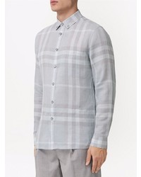 Burberry Button Down Collar Check Linen Shirt