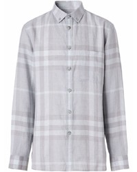 Burberry Button Down Collar Check Linen Shirt