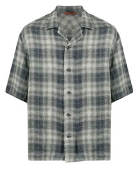 Grey Plaid Linen Short Sleeve Shirt