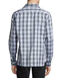 Tom Ford Plaid Cotton Sport Shirt Grayblue