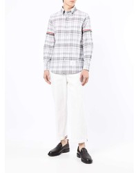 Thom Browne Rwb Stripe Check Pattern Cotton Shirt