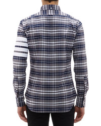 Thom Browne Varsity Stripe Plaid Button Down Shirt