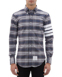 Thom Browne Varsity Stripe Plaid Button Down Shirt