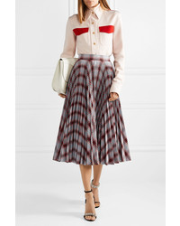 Calvin Klein 205W39nyc Pleated Checked Twill Midi Skirt