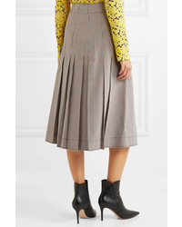 Cédric Charlier Pleated Plaid Cotton Blend Midi Skirt