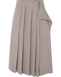 Cédric Charlier Pleated Plaid Cotton Blend Midi Skirt