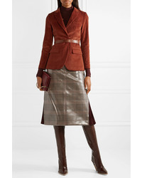 Fendi Prince Of Wales Med Checked Glossed Wool Midi Skirt