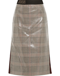 Fendi Prince Of Wales Med Checked Glossed Wool Midi Skirt