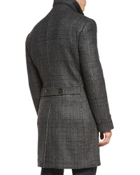 Brunello Cucinelli Plaid Double Breasted Wool Overcoat Gray