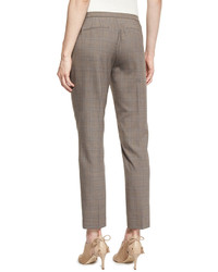 Elie Tahari Karis Plaid Stretch Wool Slim Trousers Chicory