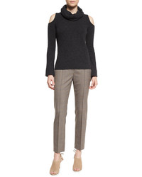 Elie Tahari Karis Plaid Stretch Wool Slim Trousers Chicory