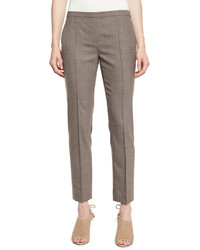 Elie Tahari Karis Plaid Stretch Wool Slim Trousers Chicory