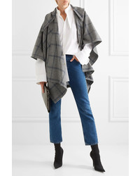 Balenciaga Plaid Cashmere And Wool Blend Poncho Gray