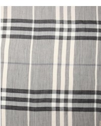 Burberry Charcoal Giant Check Print Wool And Silk Woven Frayed Scarf