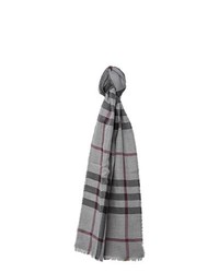 Burberry Mid Grey Cotton And Cashemere Check Houndstooth Scarf
