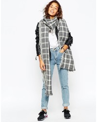 Asos Collection Skinny Check Scarf With Side Fringe