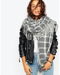 Asos Collection Skinny Check Scarf With Side Fringe
