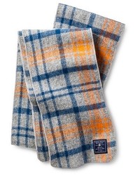 Faribault For Target Plaid Wool Extra Long Scarf Heather Grey And Blue