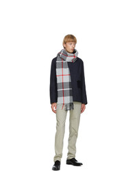MACKINTOSH Grey Wool And Cashmere Check Scarf