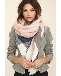 LuLu*s Cheering Section Blush Pink Plaid Scarf