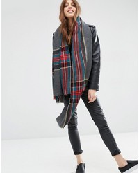 Asos Oversized Lightweight Scarf In Gray Border Plaid