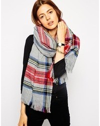 Asos Scarf In Gray Plaid Check Gray