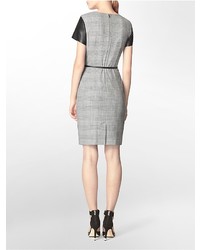 Calvin Klein Faux Leather Plaid Belted Short Sleeve Shift Dress