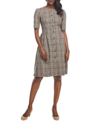Gal Meets Glam Collection Jeanie Woodland Plaid Button Front Dress