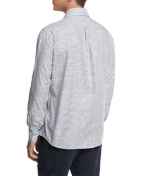 Brunello Cucinelli Box Check Spread Collar Shirt Gray