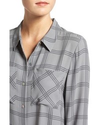 Eileen Fisher Plaid Silk Crepe Classic Collar Tunic
