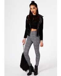 Missguided Weronika Dogtooth Check Skinny Trousers In Grey
