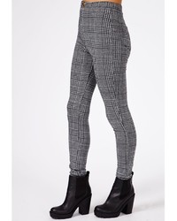Missguided Weronika Dogtooth Check Skinny Trousers In Grey