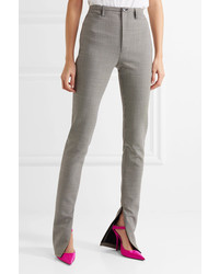 Balenciaga Plaid Wool Blend Skinny Pants Gray