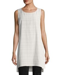 Eileen Fisher Sleeveless Plaid Twill Crepe Top