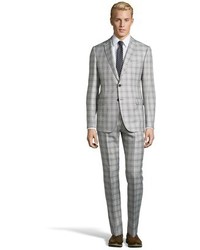 Giorgio Armani Armani Grey Plaid Woven 2 Button M Line Suit With Flat Front Pants