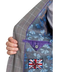 English Laundry Gray Windowpane Plaid Two Button Notch Lapel Suit